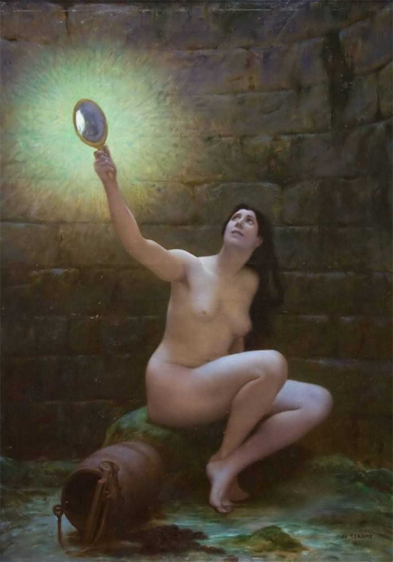 Truth at the Bottom of the Well, 1895 painting by Jean-Léon Gérôme, showing Truth illuminating the well with her mirror